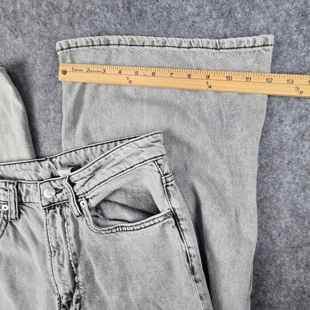 H&M &Denim Wide Leg Jeans Womens 8 Grey Ultra High Waist Acid Wash Regular Fit - Picture 2 of 10